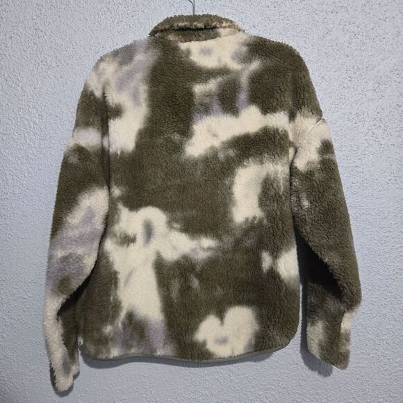Modish Rebel Womens Sherpa Fleece Green Tie Dye Zip Up Jacket Size S Fluffy Cozy - Picture 2 of 6